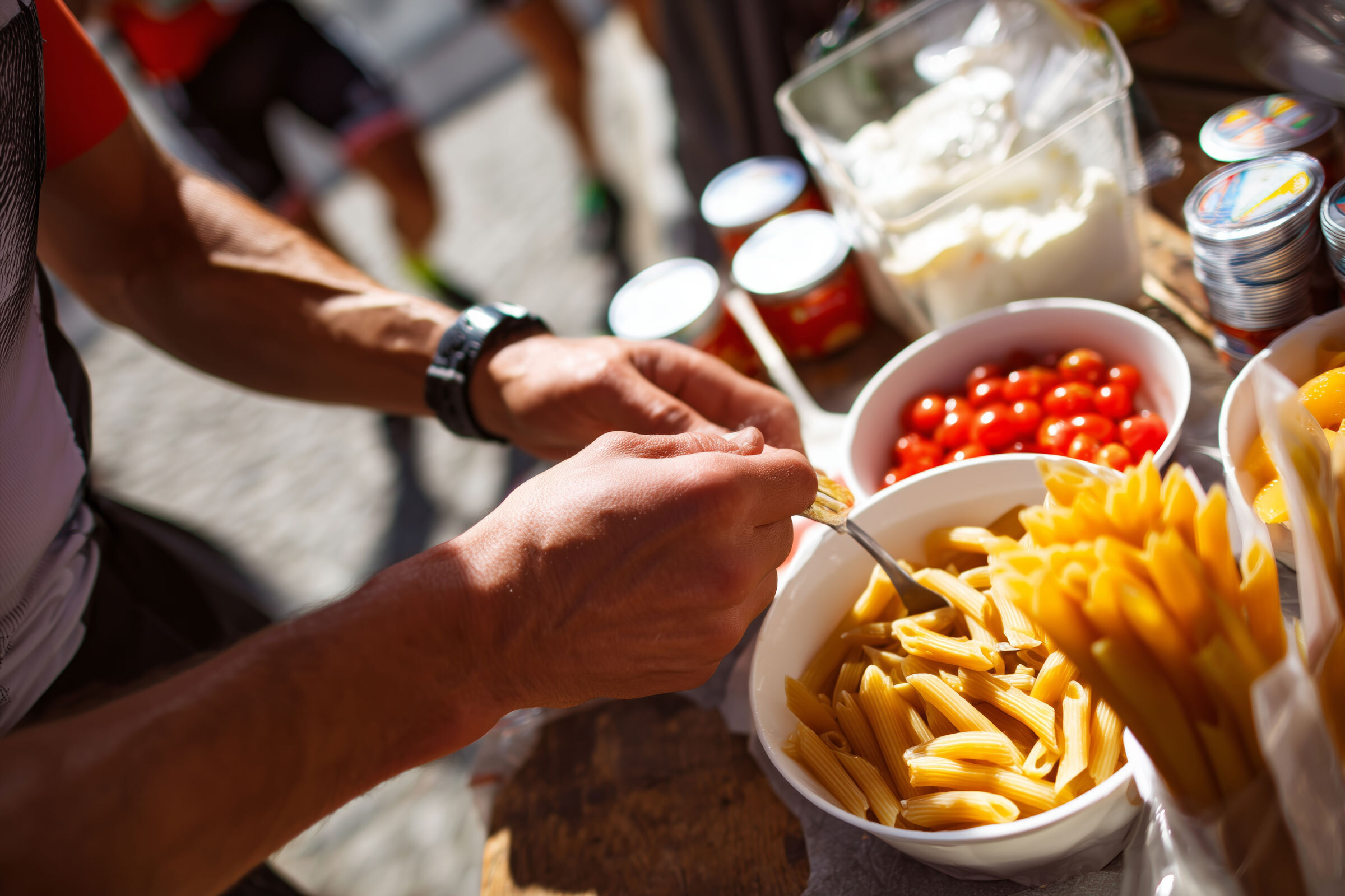 Man eating a bowl of pasta Man eating a bowl of pasta